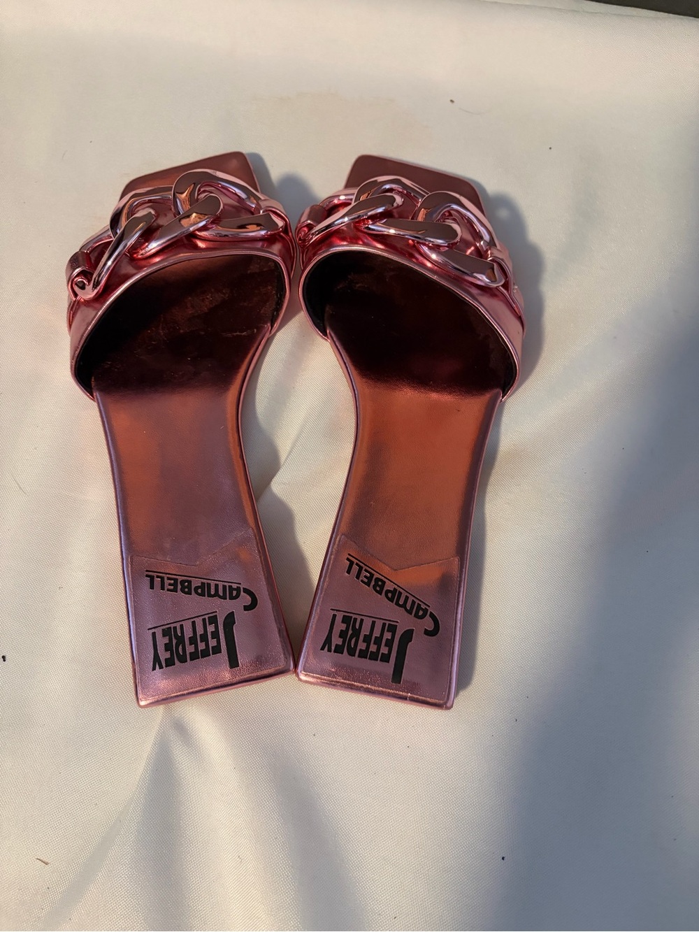 Jeffrey Campbell Metallic Rose Pink Chain-Detail Slide Mules - Picture 2 of 3